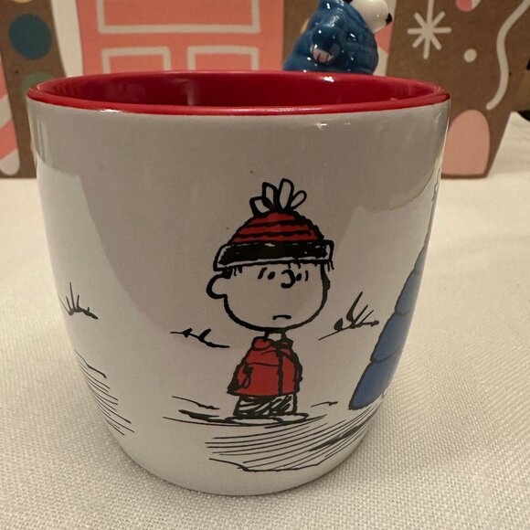New Peanuts Snoopy Woodstock Blue Puffer Jacket Winter Coffee Mug 2025 w/Stir - Picture 6 of 7